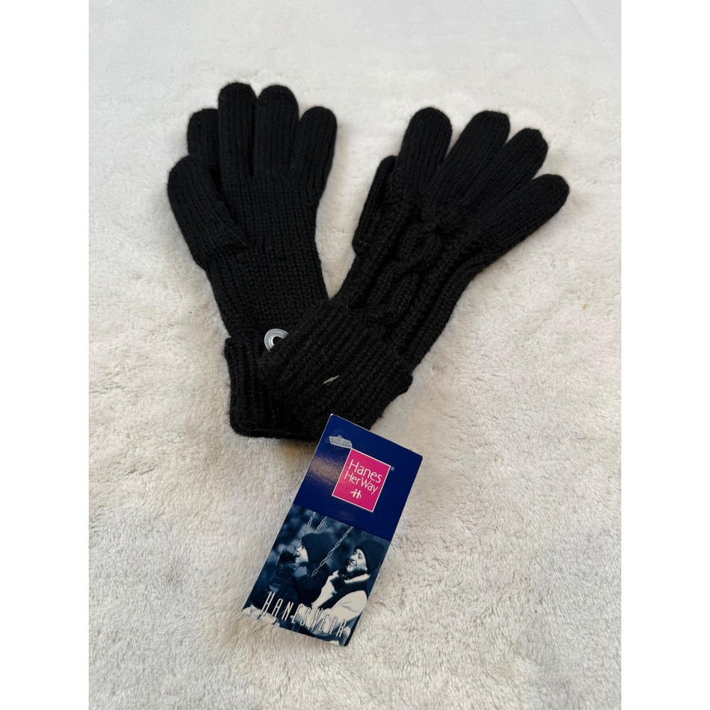 Hanes Her Way Womens Black Knit Gloves‎ One Size Venture Collection